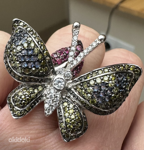 Массивное кольцо бабочка с множеством фианитов серебро 925 (фото #3)
