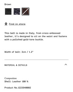 &OtherStories croc leather belt, brown, XS (5 foto / 5)