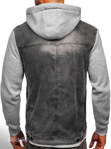 !СКИДКА! Серая джинсовая куртка с капюшоном, XL (фото #2)